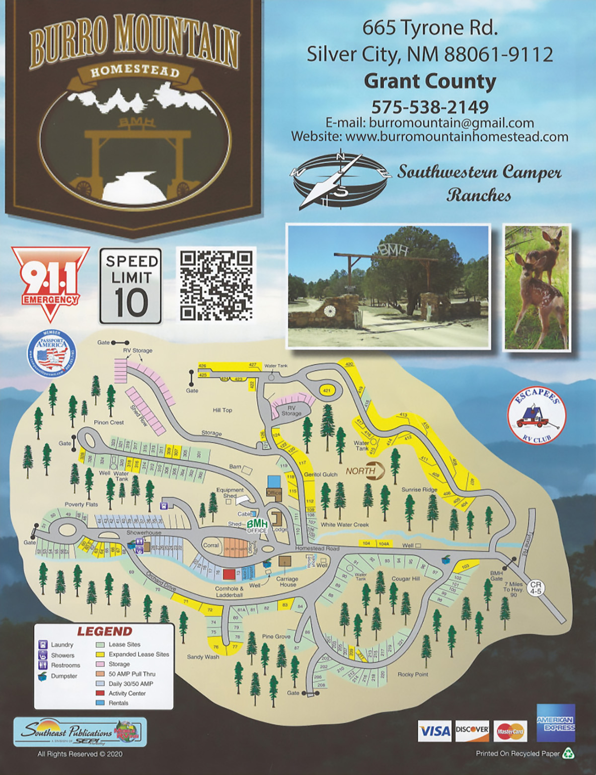 Illustrated park map highlighting key attractions and routes