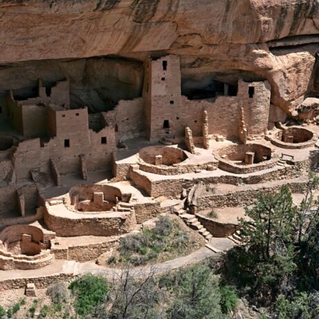 Historic Gila Cliff Dwellings with scenic canyon and cliff backdrop
